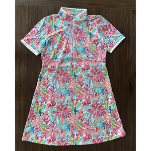 Dolcezza Dress Womens Large Golf Beach Floral Mock Neck Zip A-Line Florida